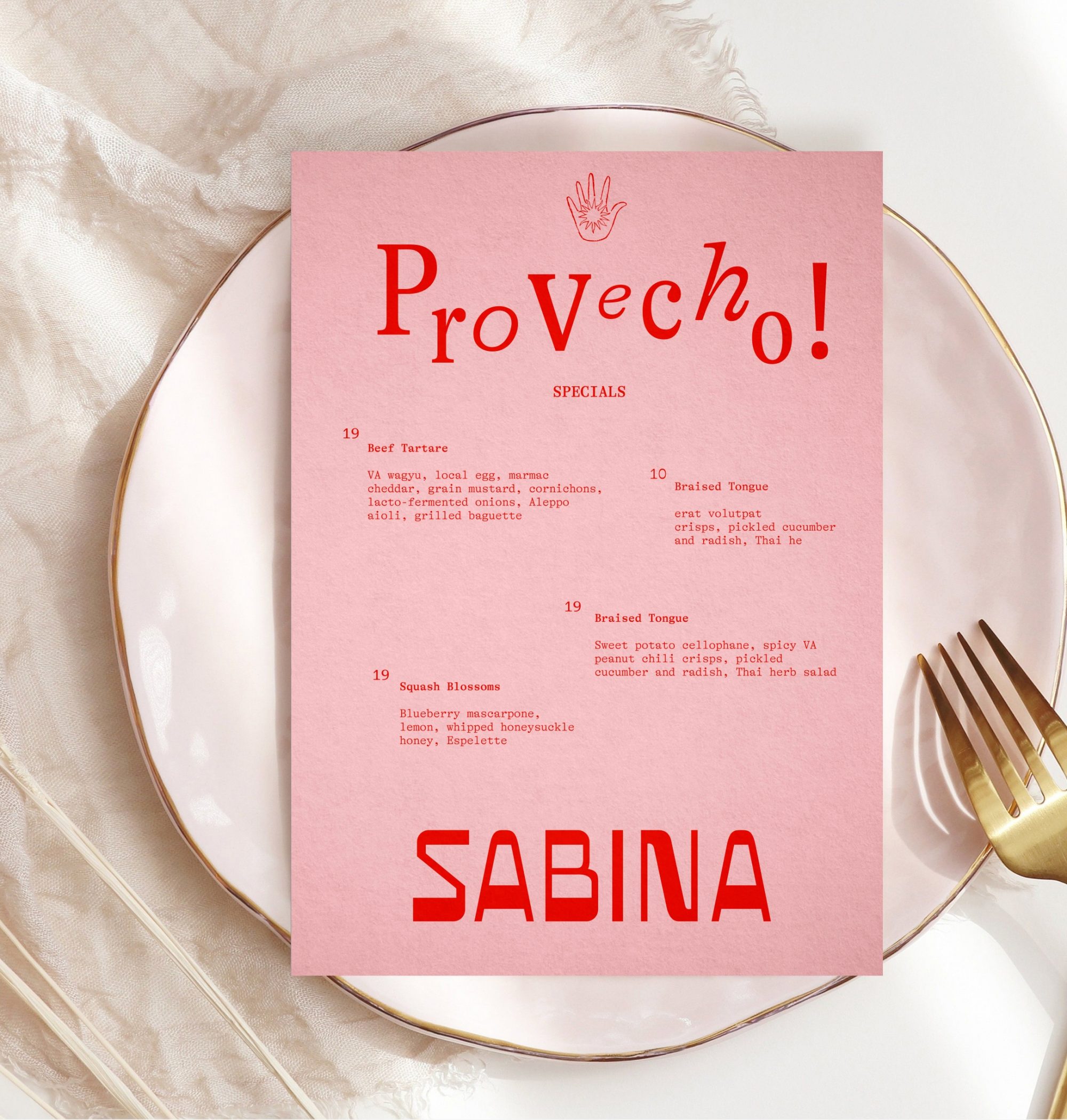 Sabina plate Menu